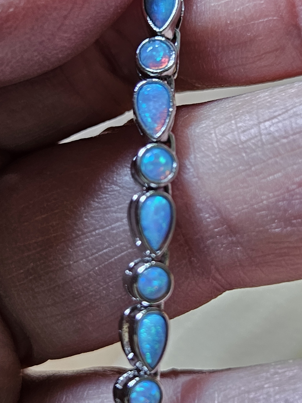 Melinda Maria Isla Silver Blue Opal Tennis Necklace 18" - Picture 6 of 8